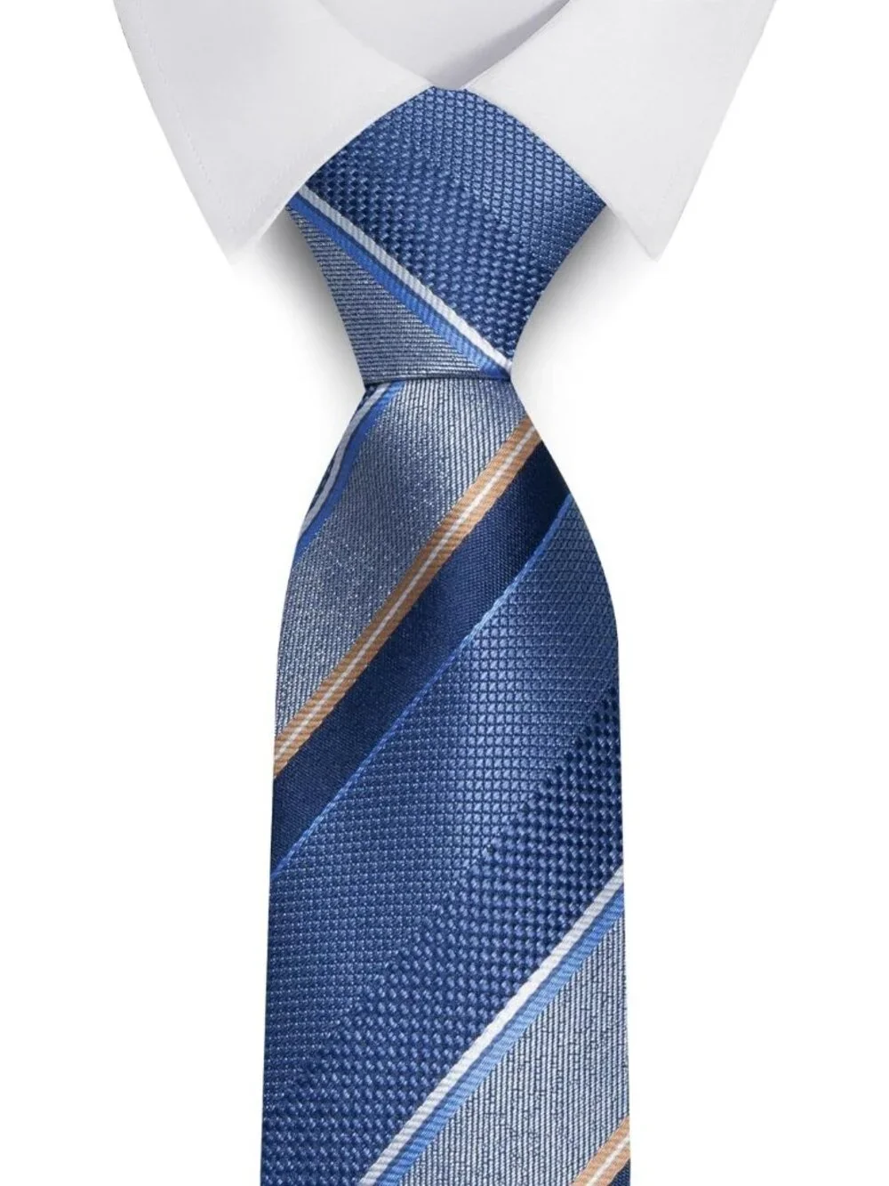 Men Blue 100% Microfiber Textured Regimental Striped Formal Necktie For Business